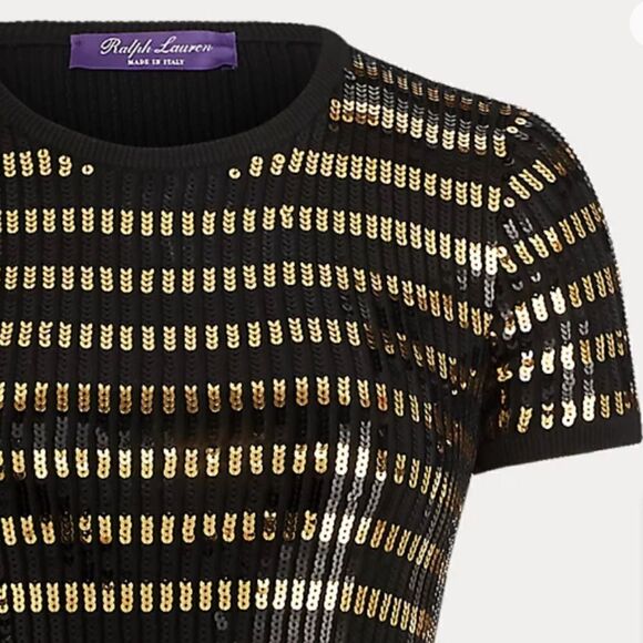 Ralph Lauren Spring 2019 Collection Metallic Gold Sequin Stripe Body Con Dress - Picture 5 of 16